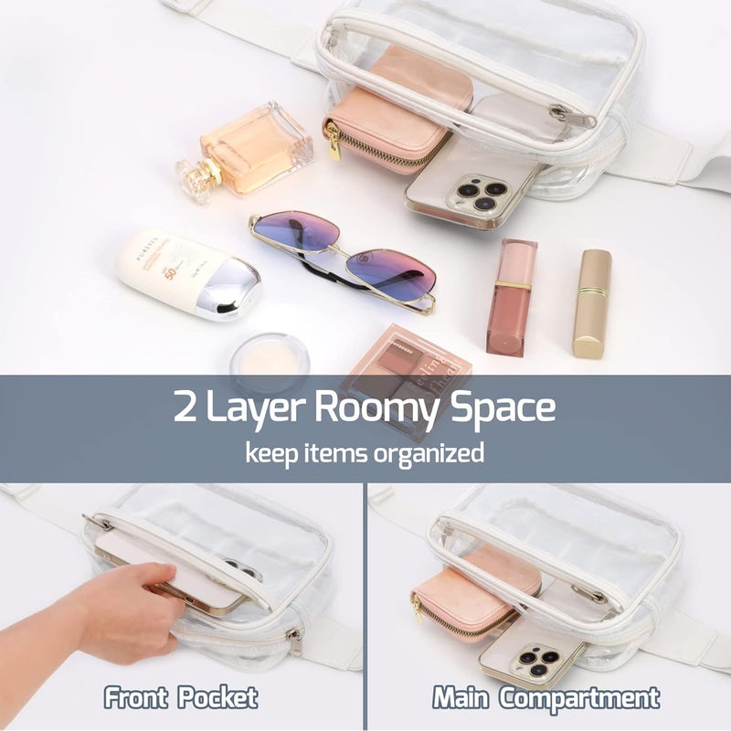 Veckle Clear Fanny Pack - Plus Size Only 35" - 51" Clear Belt Bag Stadiuim Approved for Women Transparent Waist Bag Crossbody for Sports Events, Concerts, White+Black - Image 5